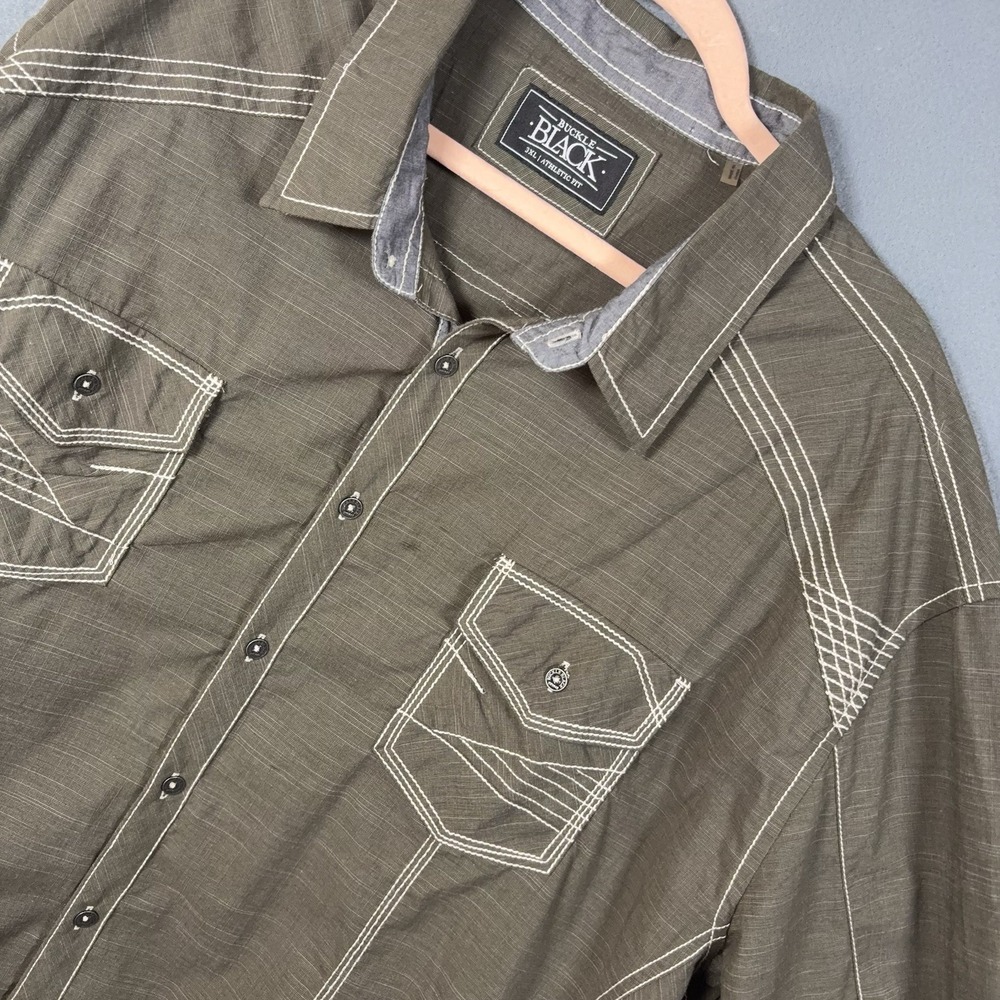 BKE Buckle Button Down Shirt Mens 3XL Green Athletic Fit Contrast Stitch
